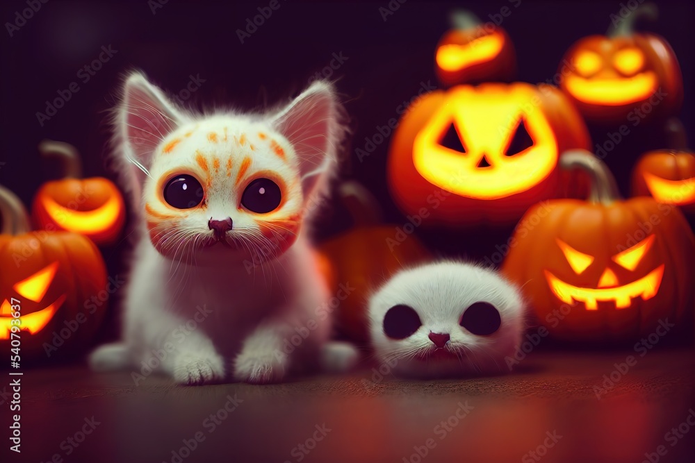 halloween cat with pumpkin halloween cat with pumpkin