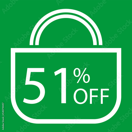 51 percent off. Green banner with shopping bag illustration.