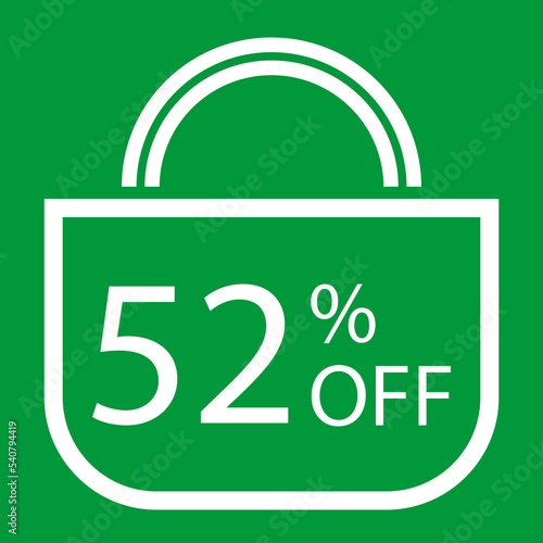 52 percent off. Green banner with shopping bag illustration.