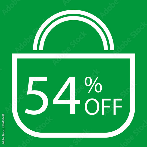 54 percent off. Green banner with shopping bag illustration.