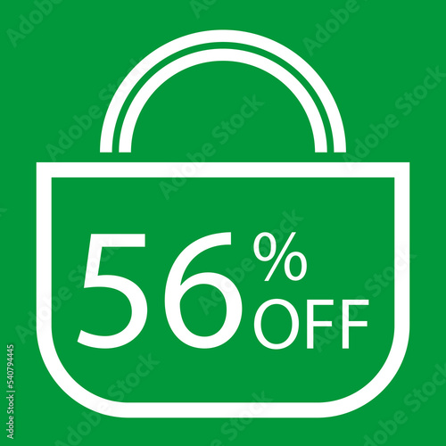 56 percent off. Green banner with shopping bag illustration.