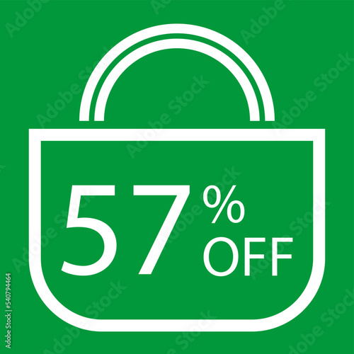 57 percent off. Green banner with shopping bag illustration.