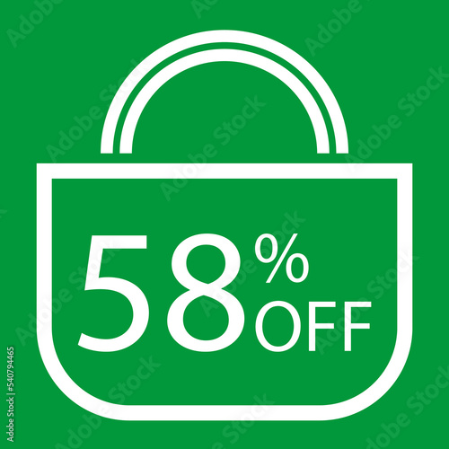 58 percent off. Green banner with shopping bag illustration.