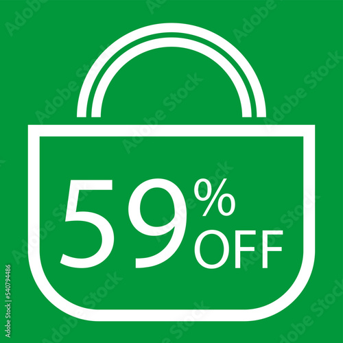 59 percent off. Green banner with shopping bag illustration.