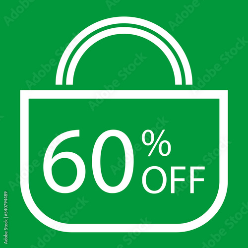 60 percent off. Green banner with shopping bag illustration.