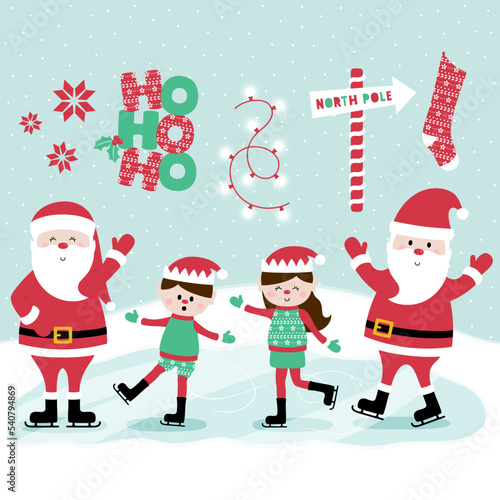 Hand-drawn skating Christmas characters