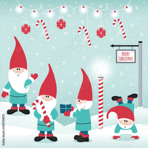 Hand-drawn Christmas gnomes and elements