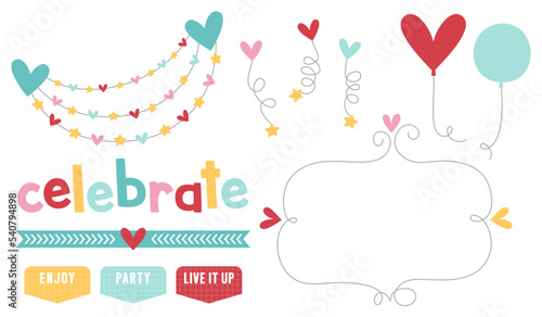 Celebrate birthday set of illustrations and icons