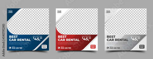 Set of modern square banner template design for car rental promotion. Usable for social media post and web ads.