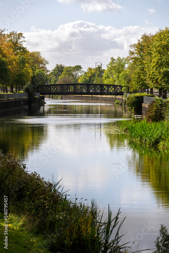 Disused metal railway bridge over the river Welland In Spalding, Lincolnshire, East Midlands, England