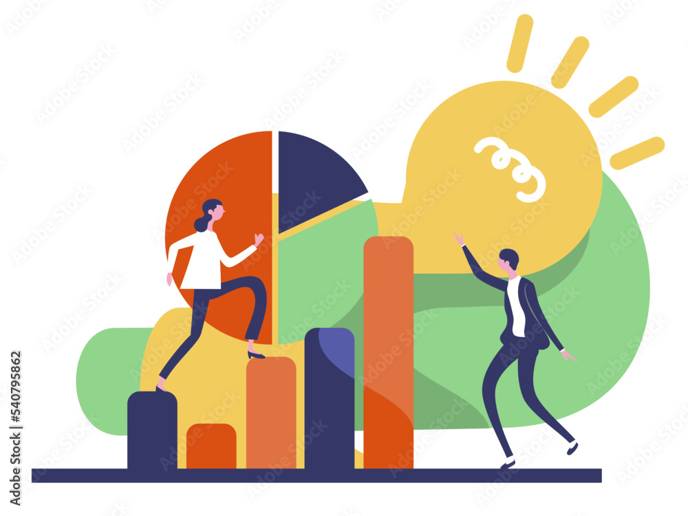 a vector illustration of business people with graph a vector illustration of business people with graph