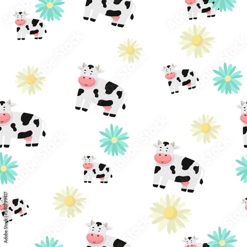 cow and milk seamless pattern. Perfect for fabric, wrapping paper or nursery decor.