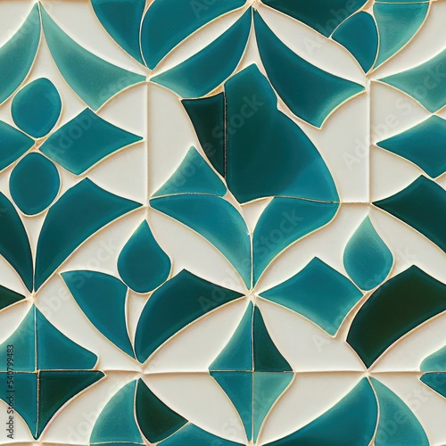 Blue, teal artistic broken glass tile seamless pattern