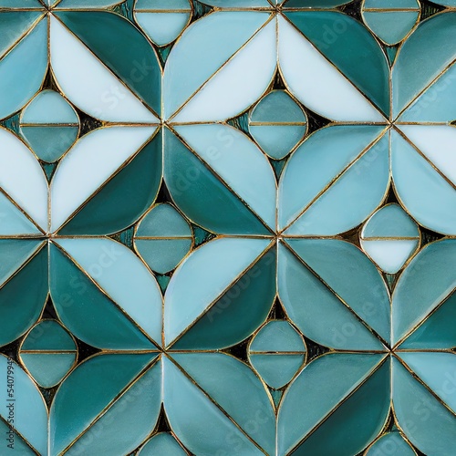 Light blue artistic glass vitrage tile seamless pattern 3d render photo
