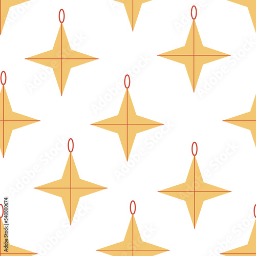Seamless pattern with gold stars. Holiday vector background with christmas ornaments. 