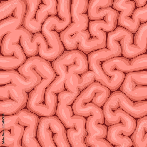 Human brain seamless pattern with vector texture of pink folds. Cartoon background with human brain or mind organ anatomy ornament, Halloween zombie backdrop, psychology or neurology medicine themes