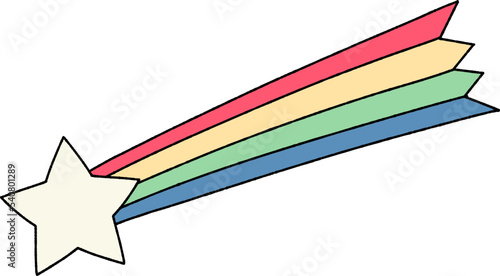Bright shooting star decoration, Hand drawn line art style vector illustration.