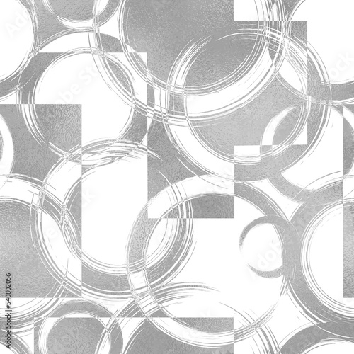 Abstract geometric seamless pattern. Repeat geometry texture silver effect. Repeated circle backdrop. Repeating round background for design print. Circles geo bg. Modern wallpaper. Vector illustration