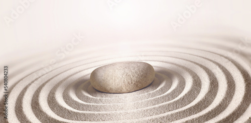 Canvas Print Zen garden meditation stone background with stones and lines in sand for relaxat