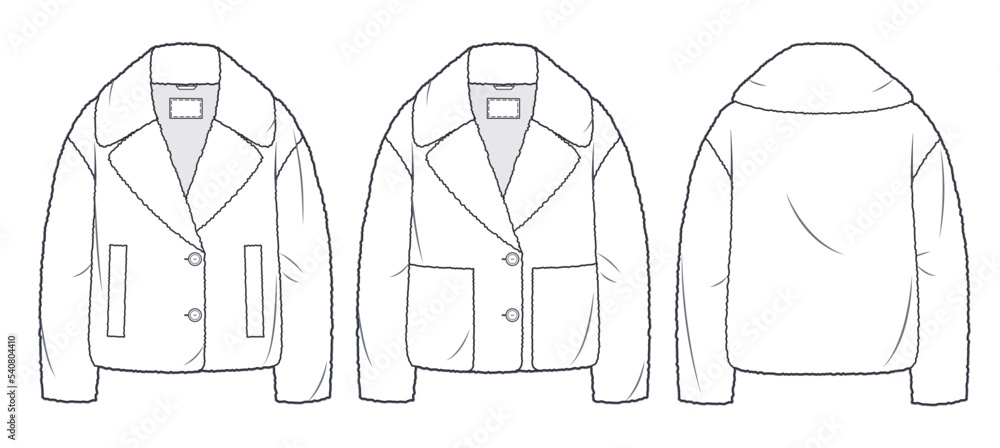 Unisex Teddy Jacket technical fashion Illustration. Cropped Fur Coat ...