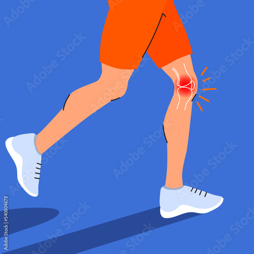 Runner with injured knee. Joint disease. Knee injury while running. Person with inflammation or arthritis of leg. Pain to knee illustration