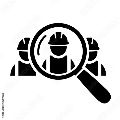 Industrial workers search icon in flat. - Construction workers reseach sign Building contractor symbol on white . Abstract builders icon in black Vector illustration for graphic design, logo, Web, UI.