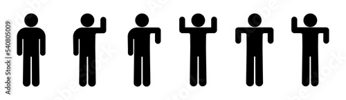 stick figure man, raised his hand, people icon
