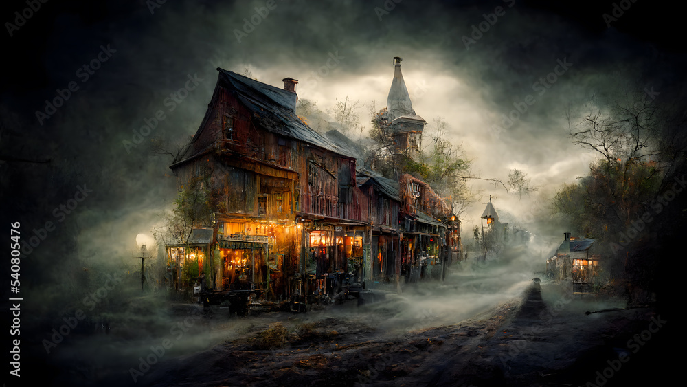 Halloween art, fantasy ghost town