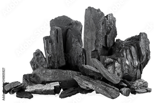 Pile of natural black activated charcoal isolated on a white background
