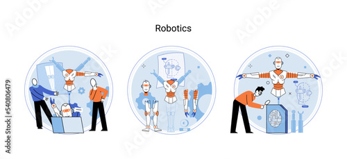 Robotics scientific and technical, metaphor production and application of robots. Programmable mechanical device building robot in lab. Robotic arm industrial smart manufacture. Cyber-physical systems