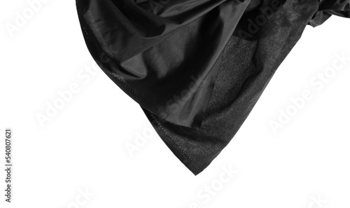 Black luxury fabric, drapery texture isolated on white