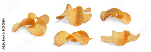 Realistic Detailed 3d Crispy Potato Chips Set Snack Food Concept. Vector illustration of Crunchy Potato Chip
