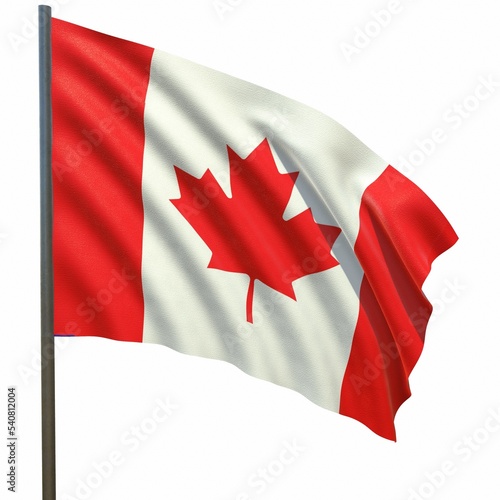 flag of Canada waving in the wind on a white background 3d-rendering