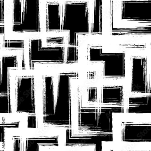 Abstract seamless pattern. Geometric texture. Repeated geometry brush strokes. Grunge square background. Repeating squares patern. Repeat hand drawn geo line for design prints. Vector illustration