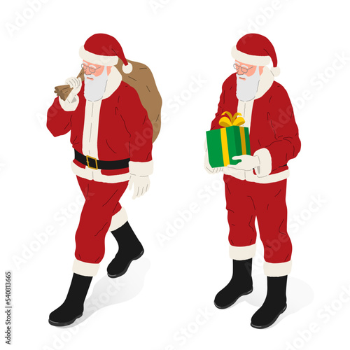 Santa Claus, with red dress and boots, isometric vector illustration.