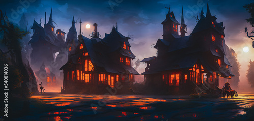 Artistic painting concept of Halloween background, Natural color, digital art style, illustration painting. Creative Design, Tender and dreamy design.