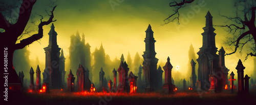 Artistic painting concept of Halloween background  Natural color  digital art style  illustration painting. Creative Design  Tender and dreamy design.