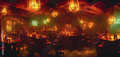 Artistic concept painting of a tavern at wild west times , background illustration.