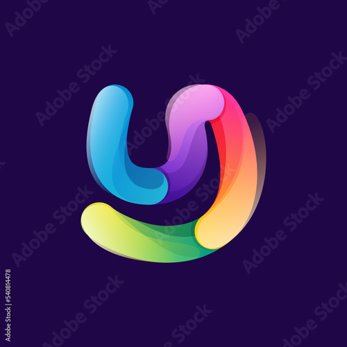 Letter Y logo made of overlapping colorful lines. Rainbow vivid gradient modern icon.