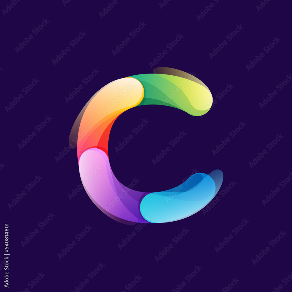 Letter C logo made of overlapping colorful lines. Rainbow vivid gradient modern icon. Letter C logo made of overlapping colorful lines. Rainbow vivid gradient modern icon.