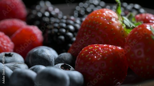 Berry mix of strawberries blackberries raspberries and blueberries close-up