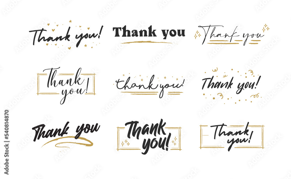Thank you lettering. Vector illustration hand drawn. Calligraphic thanks message. Thank you lettering. Vector illustration hand drawn. Calligraphic thanks message.