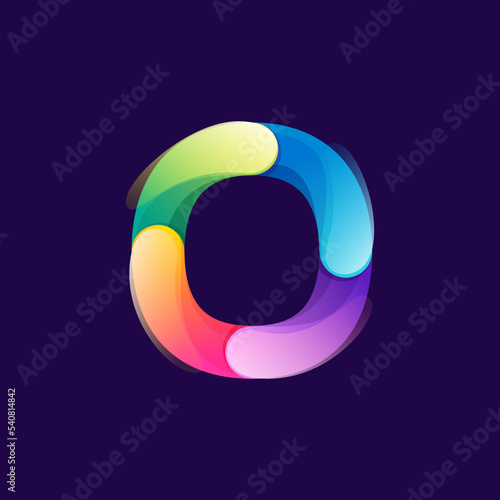 Number zero logo made of overlapping colorful lines. Rainbow vivid gradient modern icon.