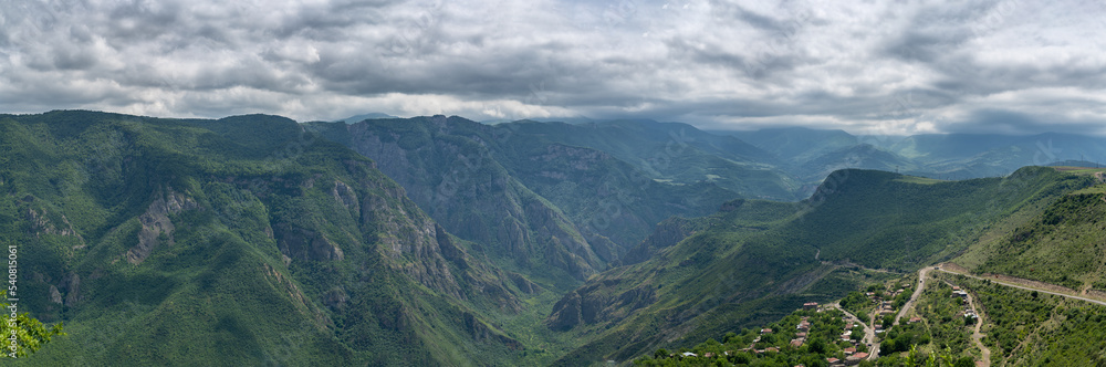 Fototapeta premium Mountain landscape, view from cable car not far from Armenian Apostolic monastery Tatev