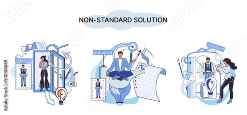 Non standart solution metaphor. Finding decisionss, problem solving. Teamwork, partnership. Working collaboration, corporate cooperation, creativity idea and innovation, colleagues mutual help concept
