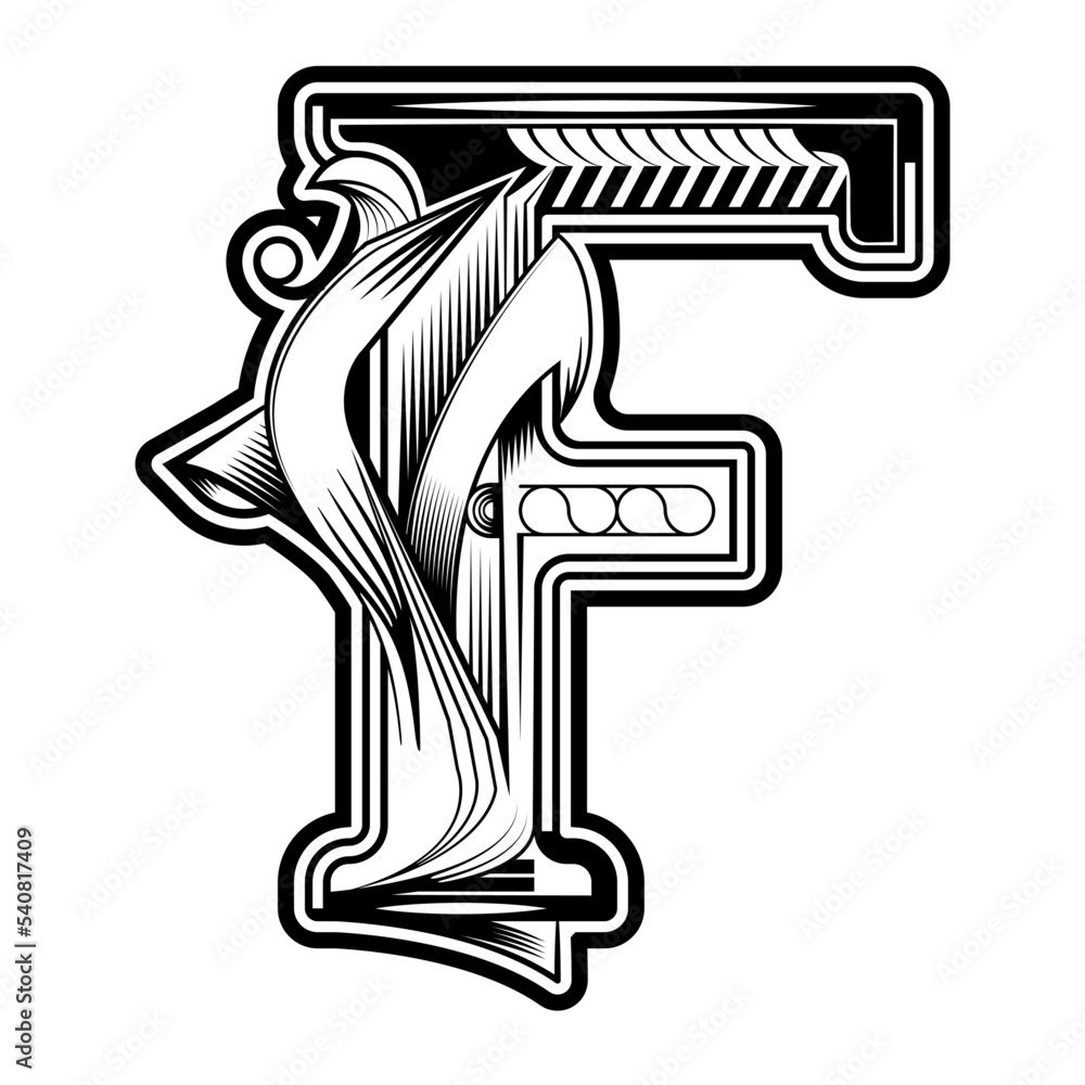 Capital letter, Letra ilustrada con estilo neo barroco, puede ...