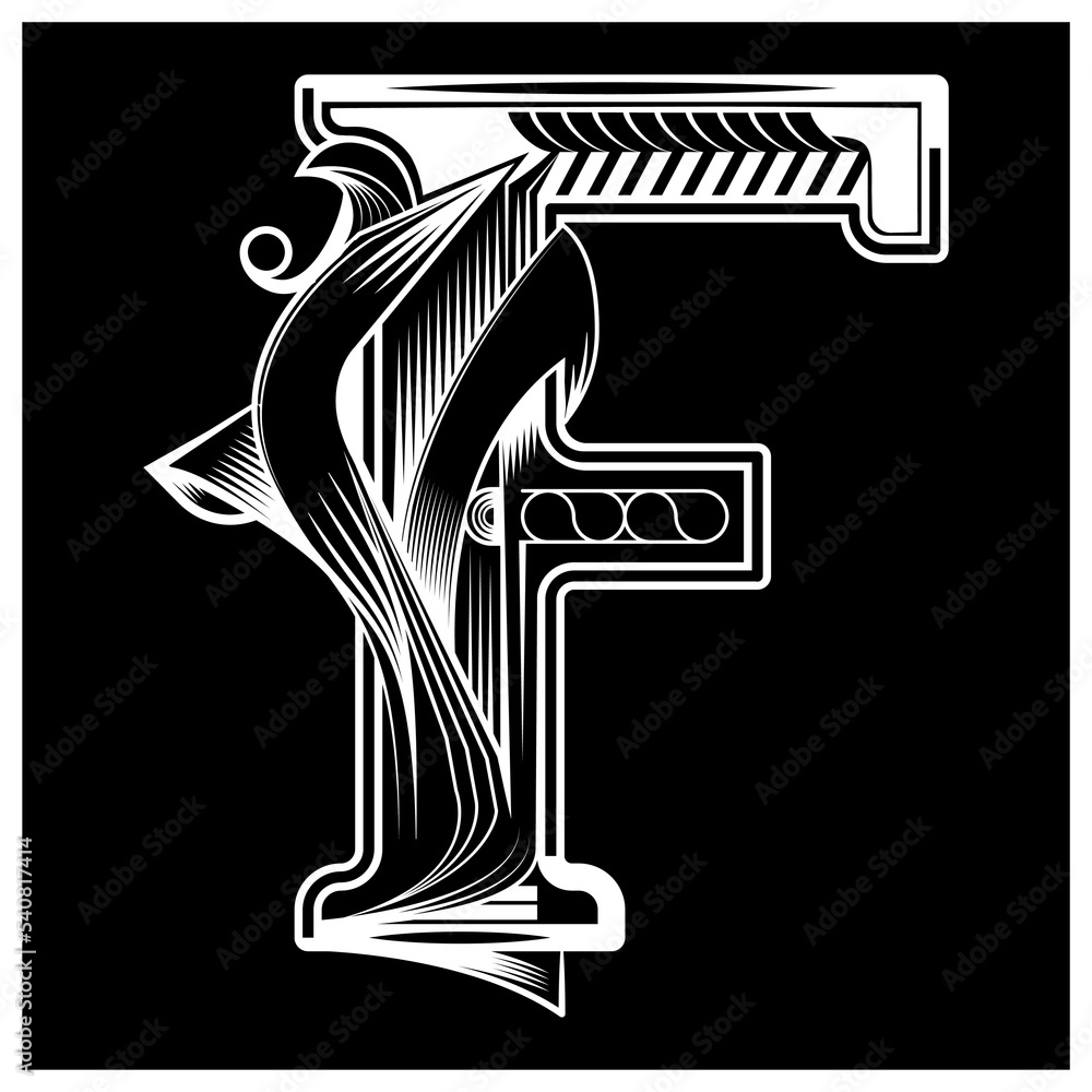 Capital letter, Letra ilustrada con estilo neo barroco, puede ...