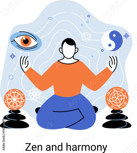 Calm person relaxing in lotus posture. Zen and harmony, meditation practice. Balance and mindfulness concept. Oeaceful person relaxing. Yoga and spiritual practice relax recreation healthy lifestyle