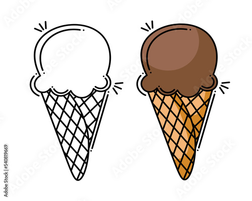 Doodle flat line clipart. Simple vector ice cream. All objects are repainted.