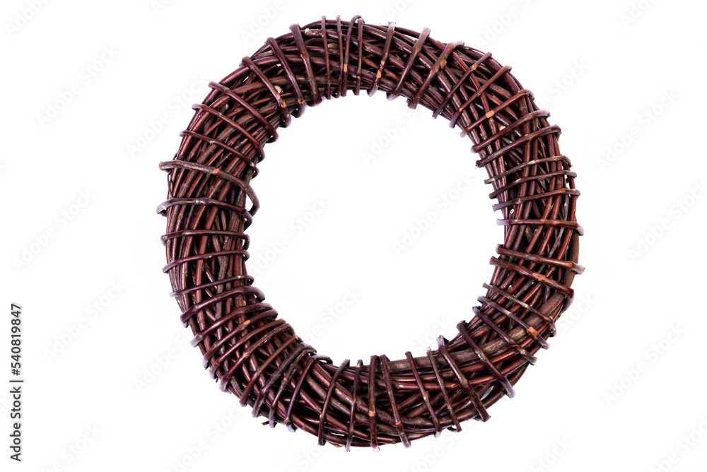 Obraz premium Wreath woven from the branches of the vine isolated , Place for text